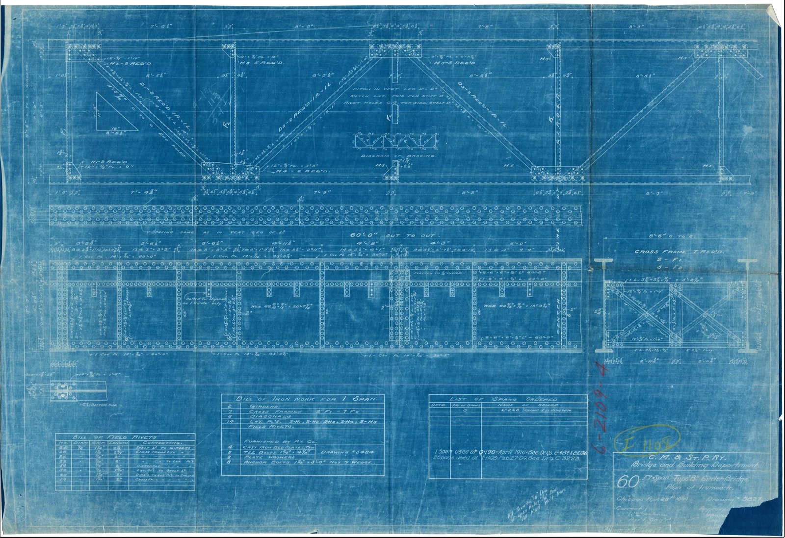 Blueprint showing girder details.  Courtesy of Milwaukee Road Archives at the Milwaukee Public Library; used with permission.